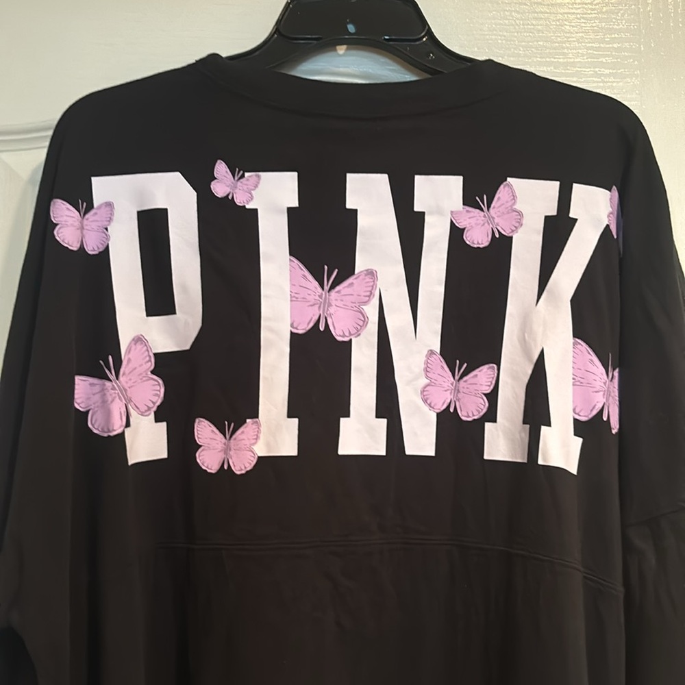 Victoria’s Secret PINK varsity butterfly logo oversized black long sleeve tee